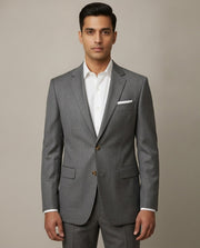 Grey Solid/Plain Merino Wool Suit
