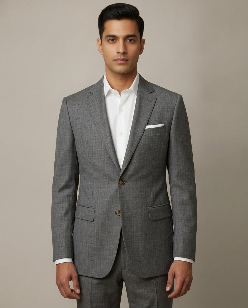 Grey Sharkskin Merino Wool Suit