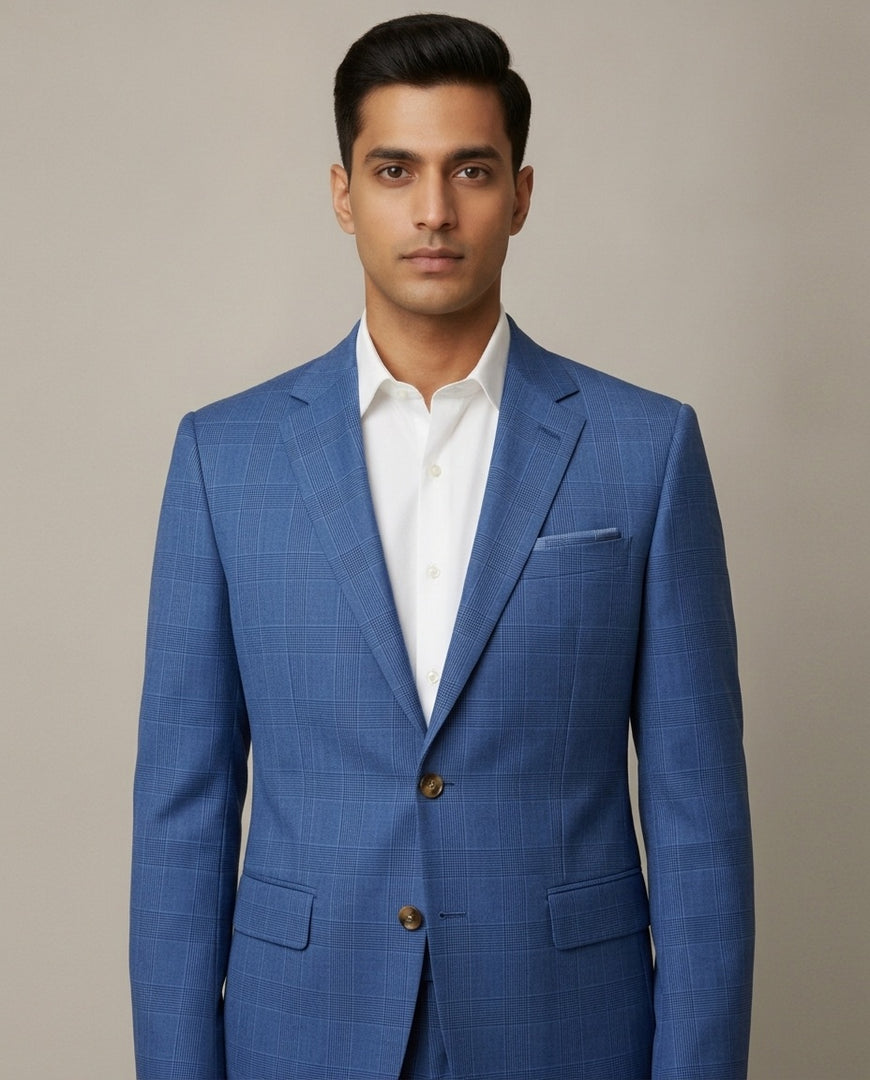 English Blue Checks Merino Wool Suit