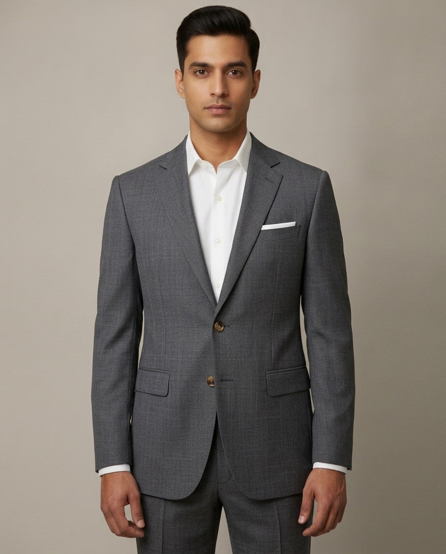 Grey Checks Merino Wool Suit