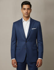 Blue Herringbone Merino Wool Suit