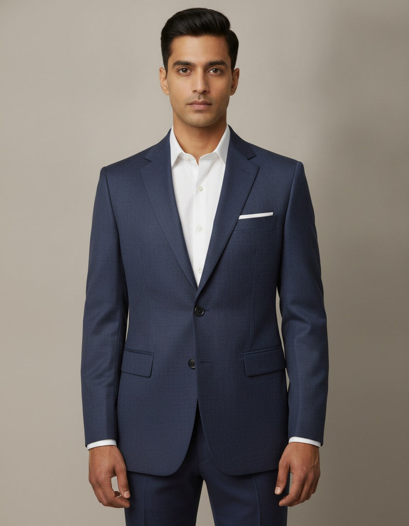 Dark Blue Texture Merino Wool Suit