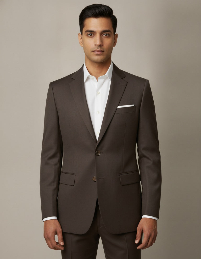 Coffee Brown Solid/Plain Merino Wool Suit