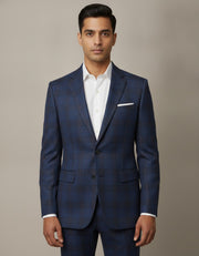 Blue Plaid Checks Merino Wool Suit