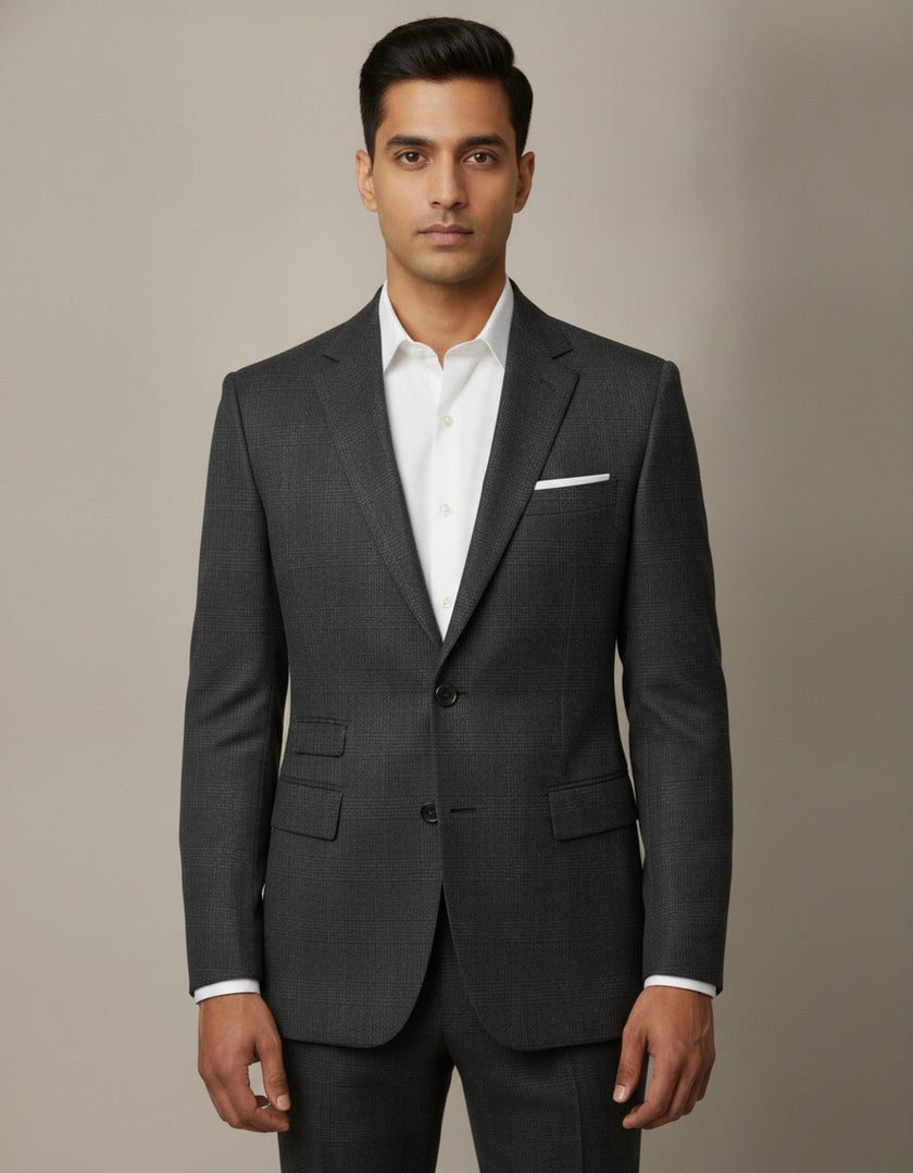 Brown Prince of Wales Check Merino Wool Suit