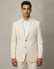 Cream Solid/Plain Merino Wool Suit