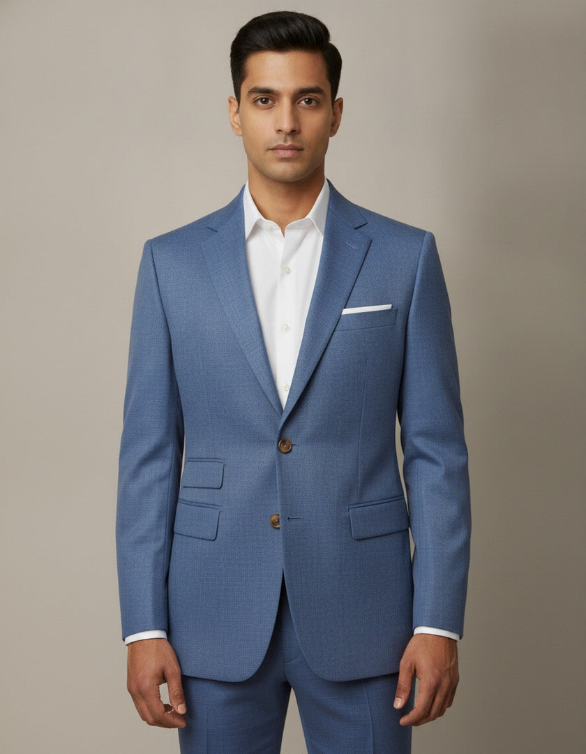 Blue Sharkskin Merino Wool Suit