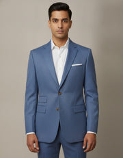 Blue Sharkskin Merino Wool Suit