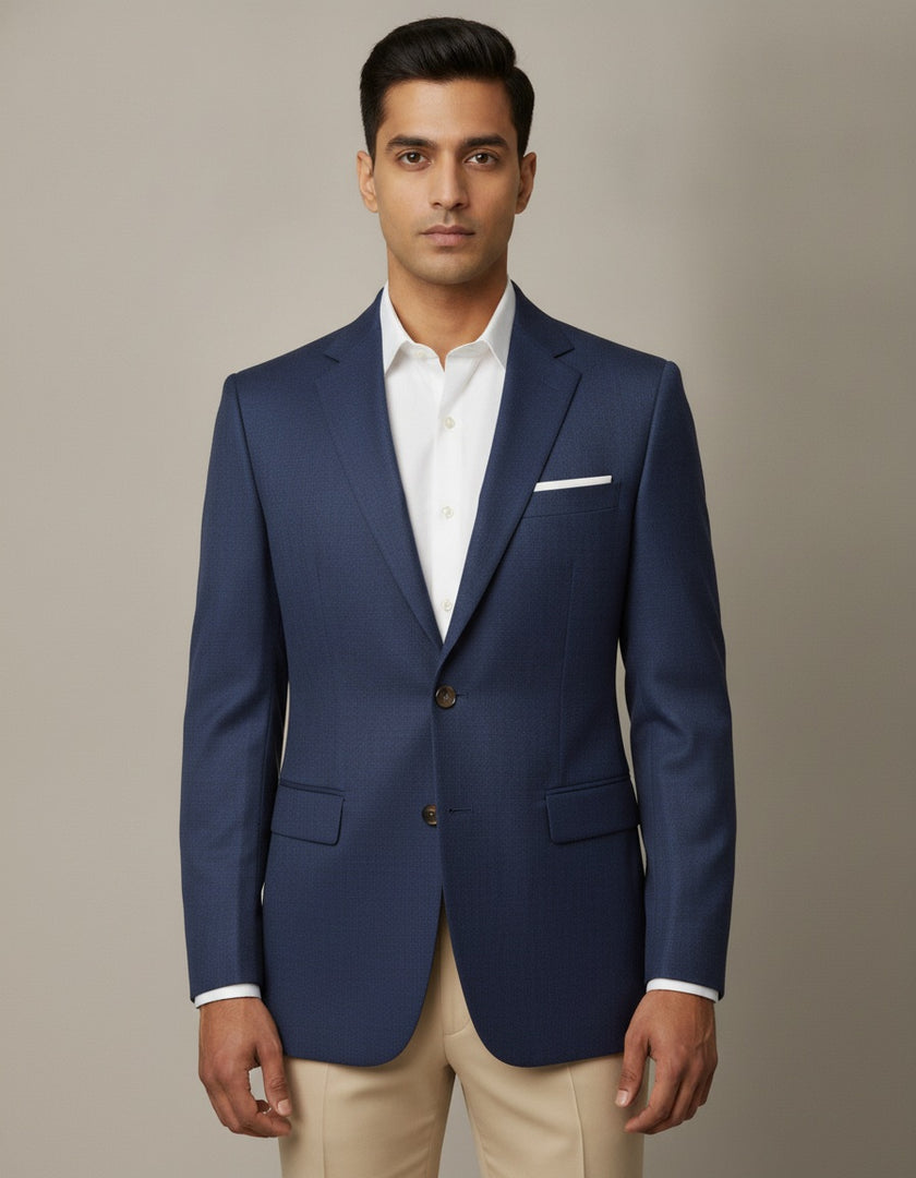 Blue Texture Merino Wool Suit