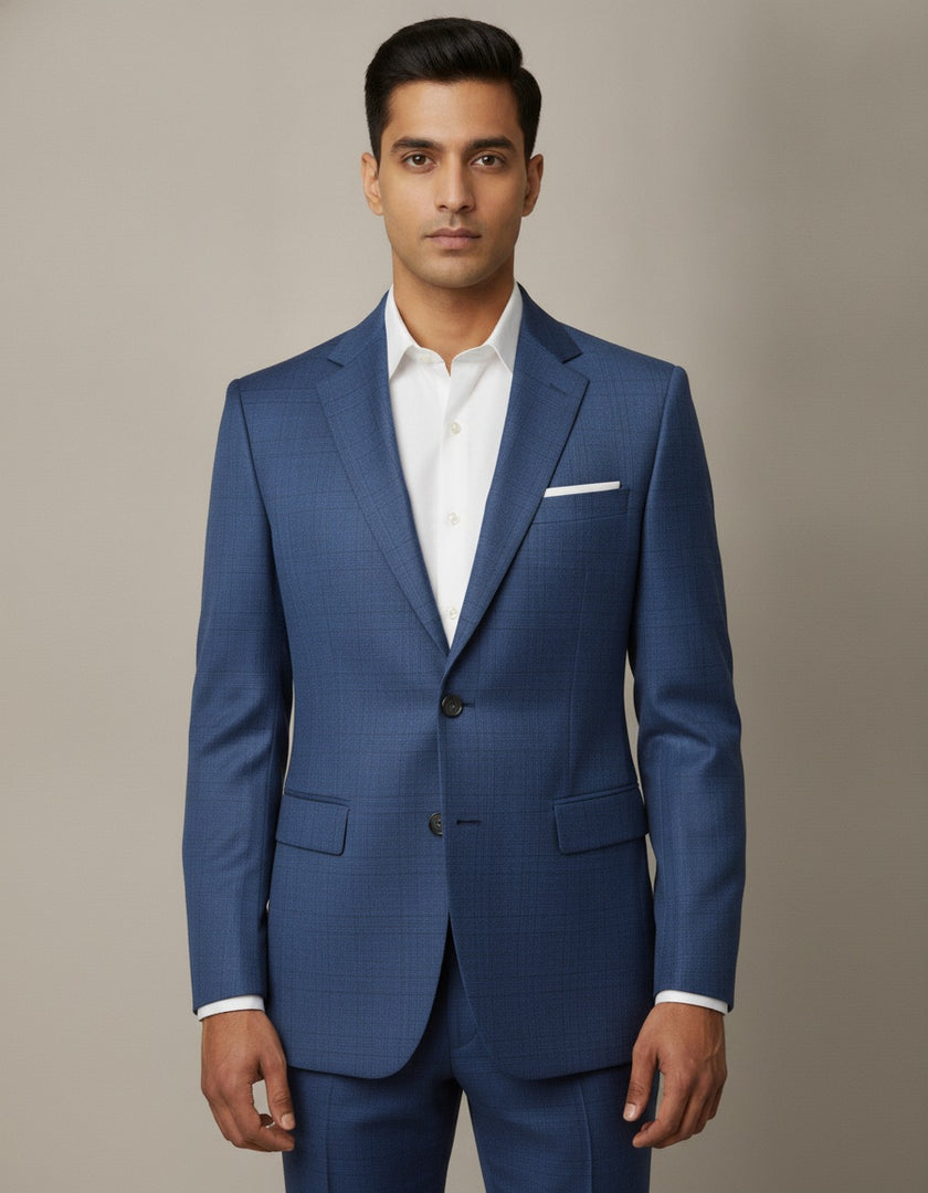 Blue Checks Merino Wool Suit