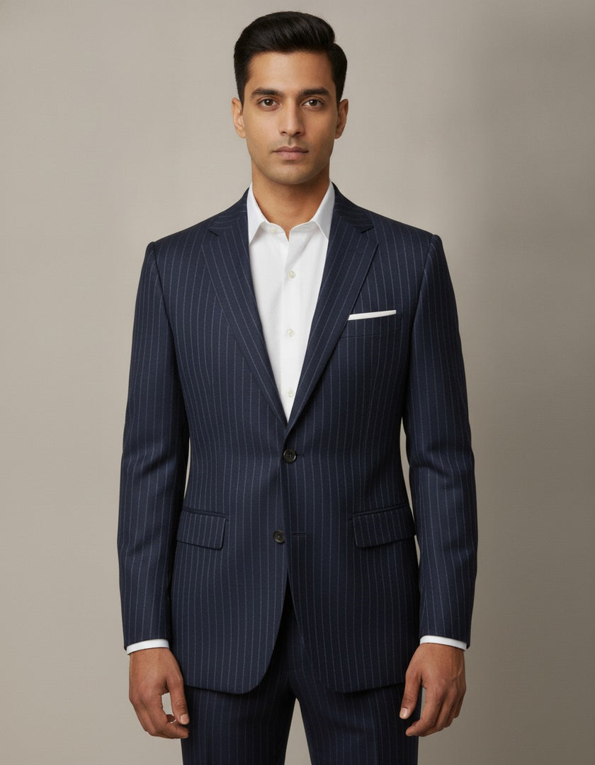 Dark Blue Stripe Merino Wool Suit