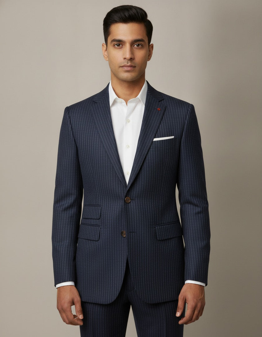 Dark Blue Stripe Merino Wool Suit