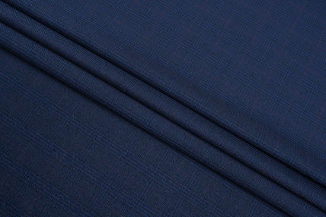 Dark Blue Plaid Checks Merino Wool Suit