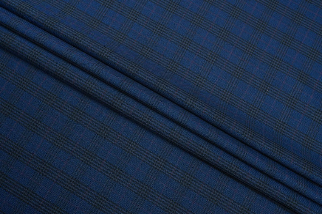 Blue Plaid Checks Merino Wool Suit