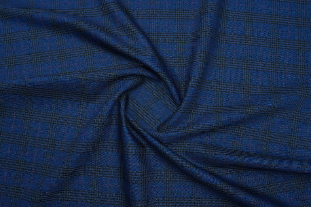Blue Plaid Checks Merino Wool Suit