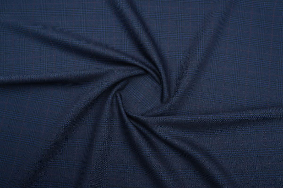 Dark Blue Plaid Checks Merino Wool Suit