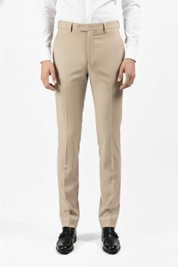 Beige Solid/Plain Merino Wool Pant