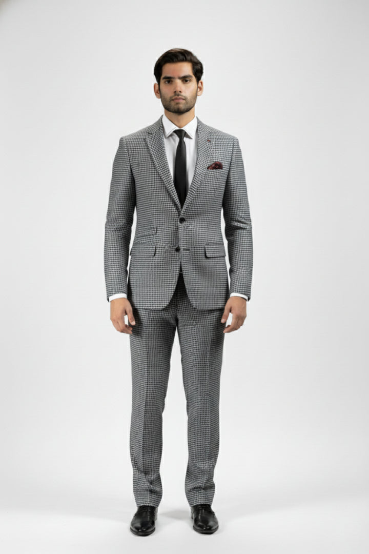Black Houndstooth Merino Wool Suit