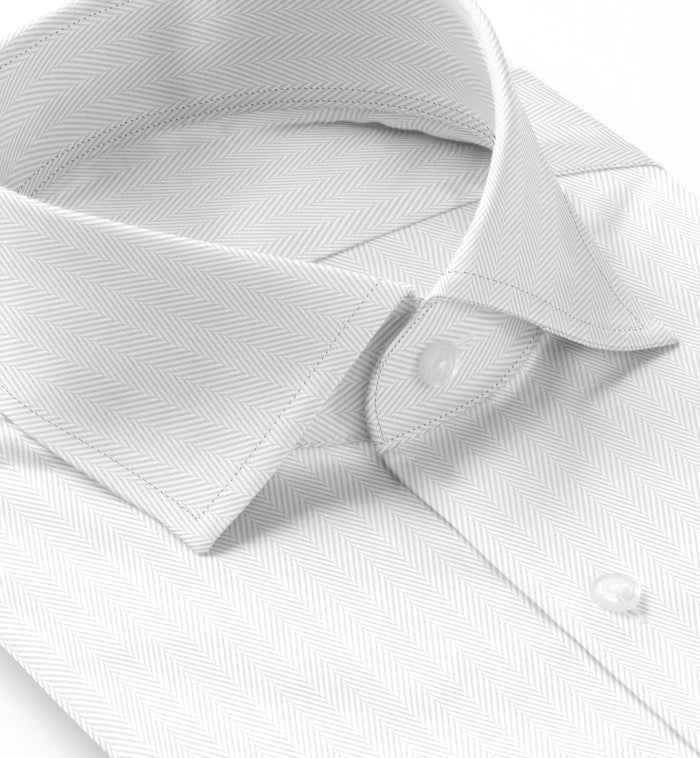 White Herringbone Micropattern Leonardo Shirt