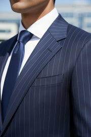 Navy Blue Stripe Merino Wool Suit