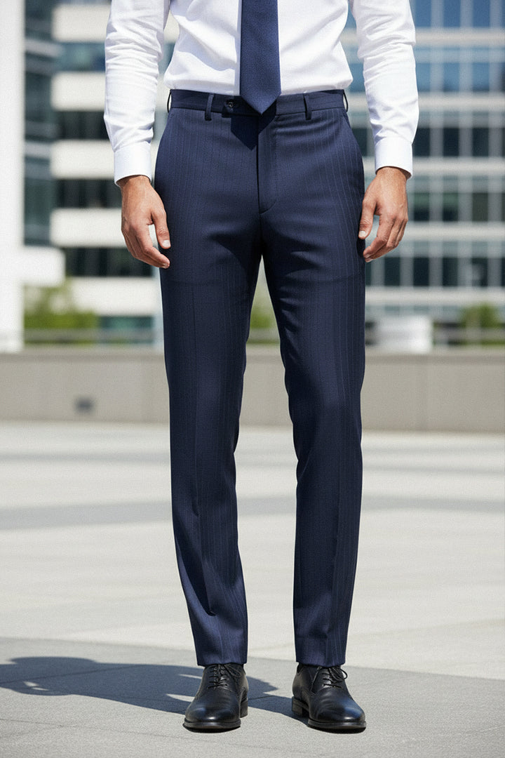 Navy Blue Stripe Merino Wool Pant