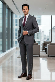 Olive Brown Solid/Plain Merino Wool Suit