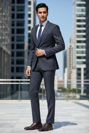Stone Grey Solid/Plain Merino Wool Suit